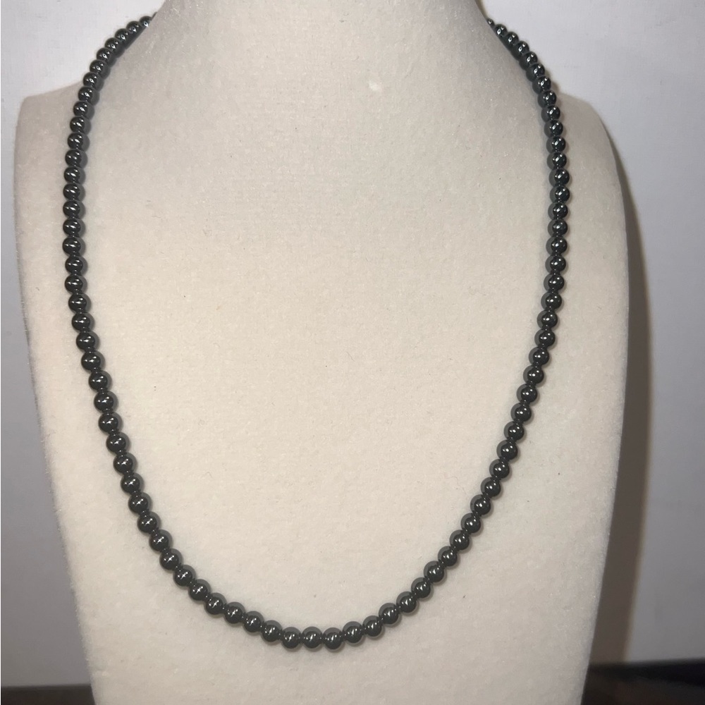 Hematite Beaded Necklace Round Bead Strand‎ Fashion Jewelry Accessory
